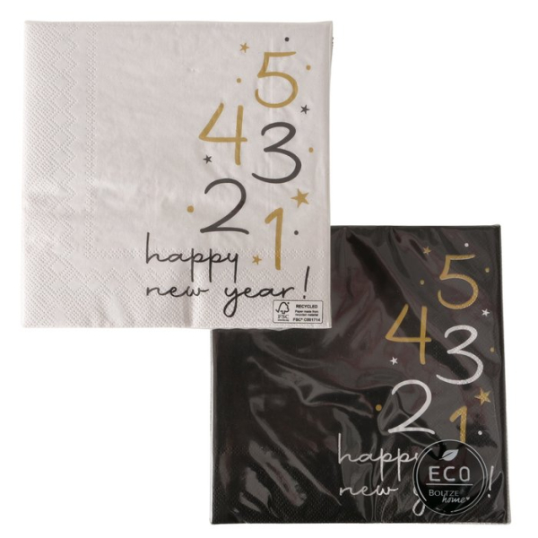 Papierservietten „Cheers“ (20 Stück, 33 x 33 cm) – Silvester-Servietten mit Countdown-Motiv „5, 4, 3, 2, 1... happy new year!“