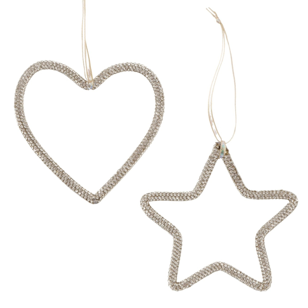 Weihnachtsanhänger „Luina“ 10 x 10,5 cm – Glitzernder Dekoanhänger mit Strasssteinen in Silber (Stern oder Herz)