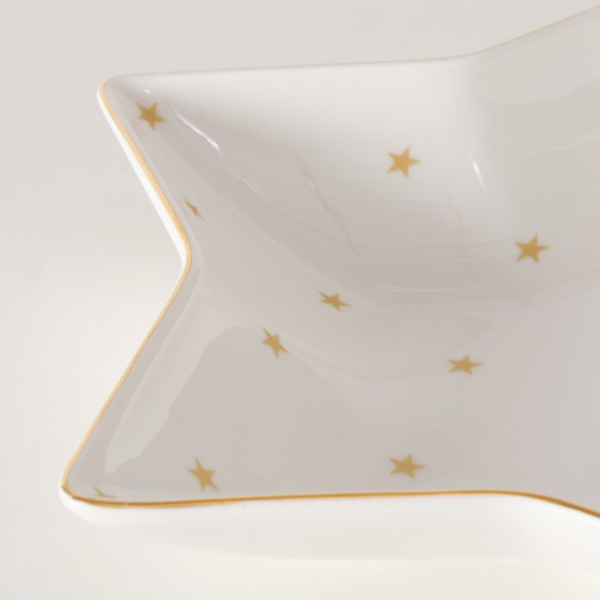 Sternschale „Stella“ 600 ml aus New Bone China – Edle Keksschale in Sternform mit Goldstern-Dekor & Goldrand