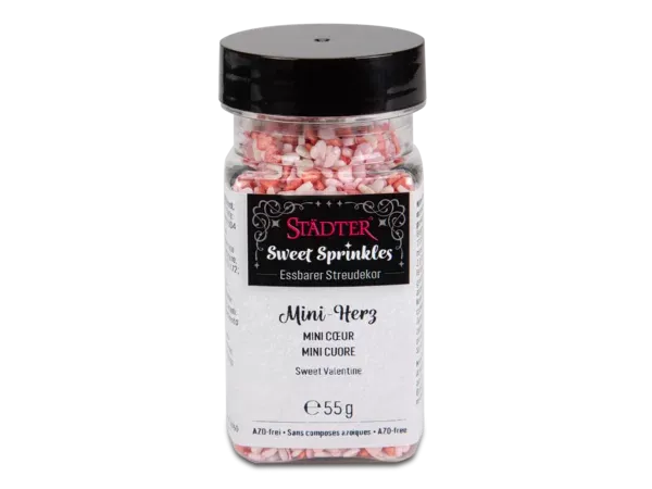 Städter Edible Sprinkles Hearts Mini – Delicate White & Pink Sugar Hearts for Fine Pastries (55 g)