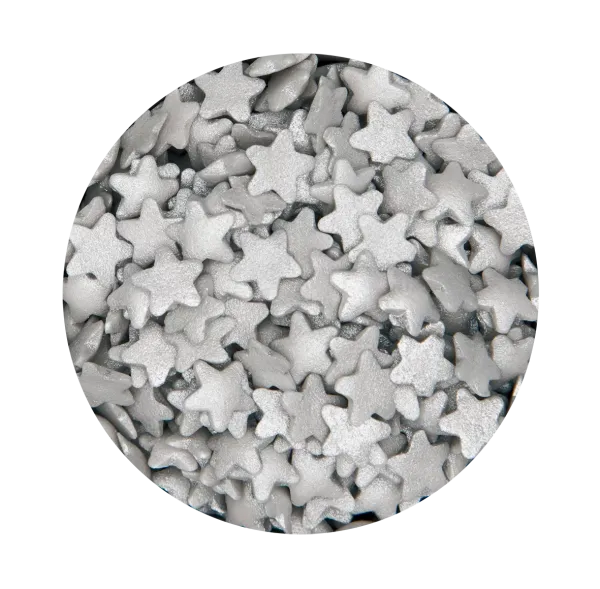 Essbarer Streudekor Sterne Silber (40 g) – Glitzernde Silbersterne Zuckerstreusel mit Glimmer-Effekt