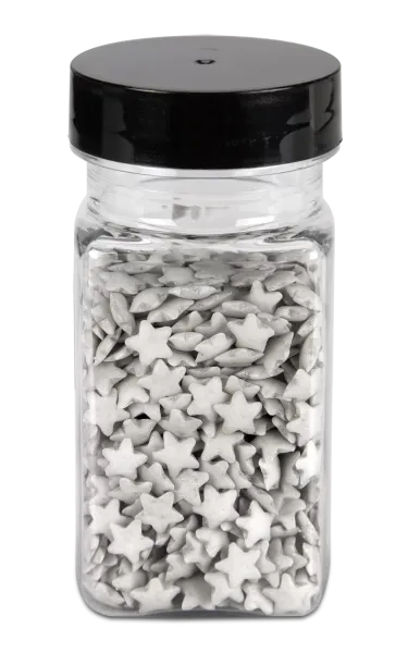 Essbarer Streudekor Sterne Silber (40 g) – Glitzernde Silbersterne Zuckerstreusel mit Glimmer-Effekt