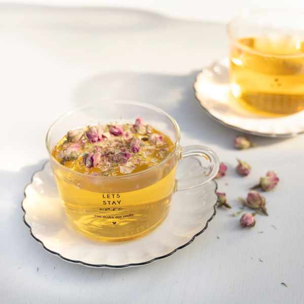 Teacup, Tumbler Tea, Let's stay warm, hearts by Bastion Collections