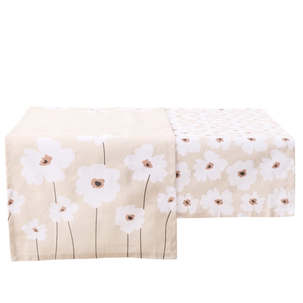 Table runner "Canea" beige with white flowers