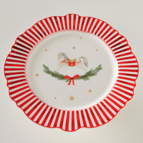 Tortenplatte auf Fuß „Cavallo“  – Nostalgische Kuchenplatte mit Schaukelpferd-Motiv