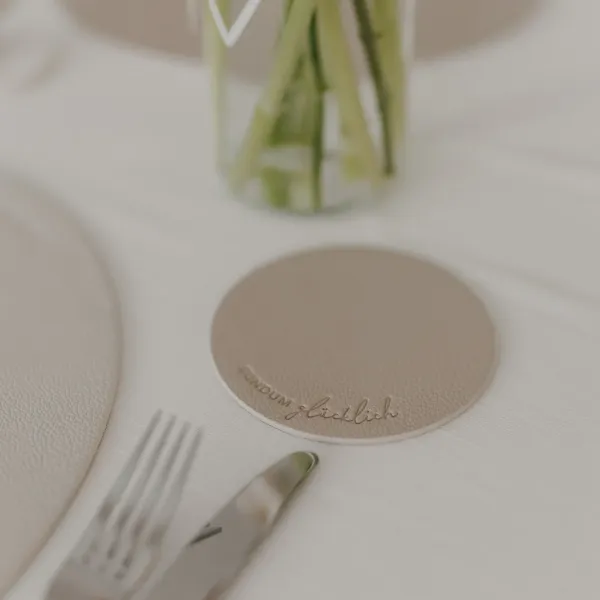 Wendbare Untersetzer „Rundum glücklich“ – Creme (2er Set)