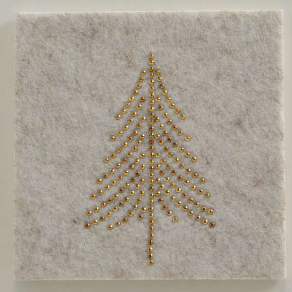 Filz-Untersetzer „Glitza“ (4er-Set) in Beige – Handgearbeitete Glasuntersetzer für die Festtafel mit goldenem Strassstein-Motiv (Stern oder Baum)
