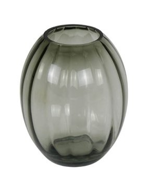 Kaheku Vase Mono Optik Grau – Bauchige Glasvase mit Rillenstruktur (Ø 18 cm, H 21 cm)
