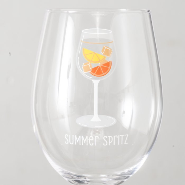 Wine Glass Summer Spritz – Elegant Clear Glass with Orange Motif & Gold Print 380 ml