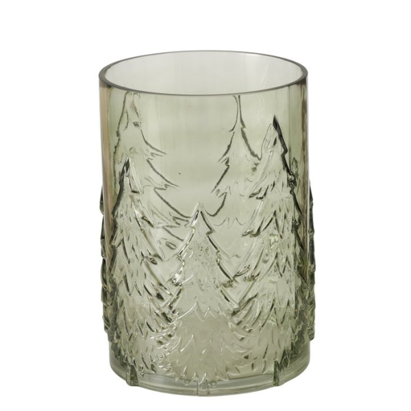 Glas-Windlicht „Tanny“ – Grünes Kerzenglas mit Tannen-Relief