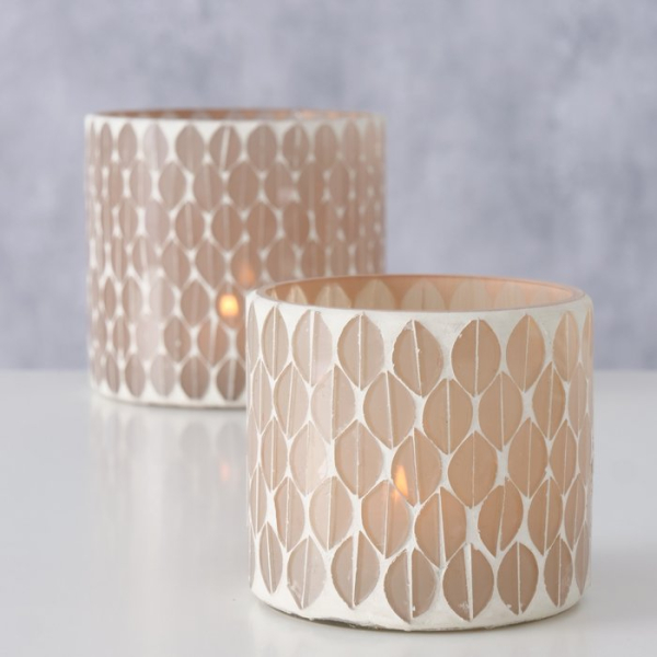 Boltze Windlicht Lepida – Handgearbeitetes Glas-Windlicht in Mosaik-Optik (2 Größen)