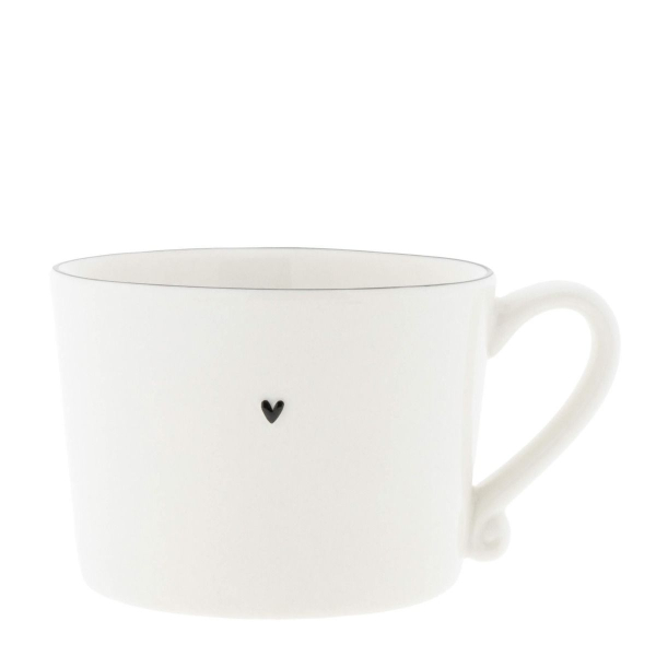 Bastion Collections Tasse „Black“ – Weißer Porzellanbecher mit schwarzem Rand & Herz (10x8x7 cm)