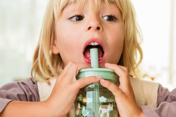 Children's Drinking Glass with Straw "Fairy Garden"