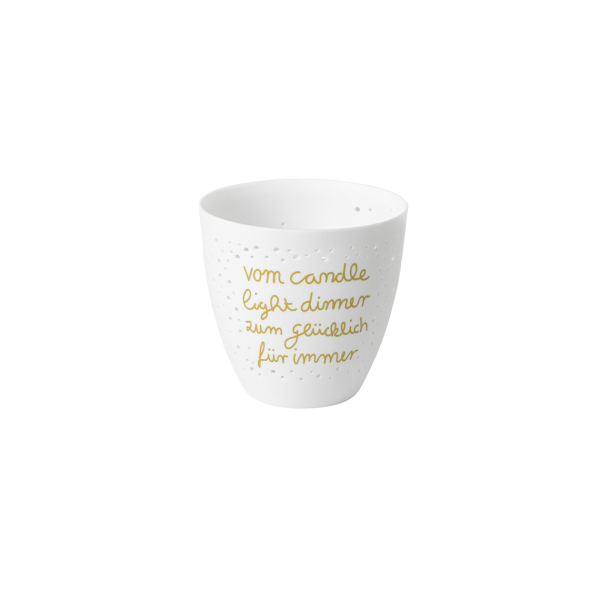räder Poetry Light "Glücklich für immer" – Romantic Porcelain Tealight Holder with Gold Decor