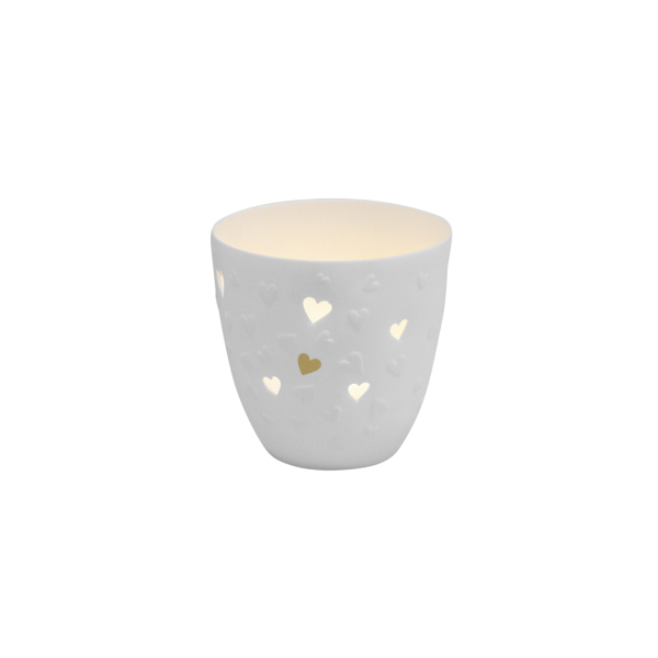 räder Poetry Light "Goldene Herzen" – Elegant Unglazed Porcelain Tealight Holder (Wedding)